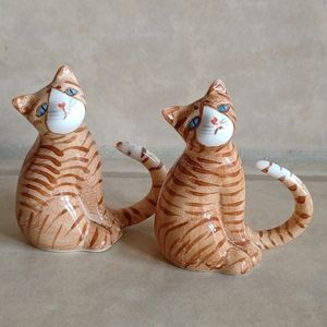 Tabby Cat Fine Bone China Napkin Rings Orange Holders Set Of 2